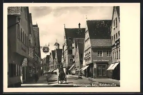 AK Memmingen, Kalchstrasse, Gasthof, Roth`sche Bäckerei, Pferdekutsche