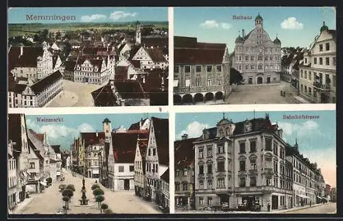 AK Memmingen, Rathaus, Weinmarkt, Bahnhofstrasse