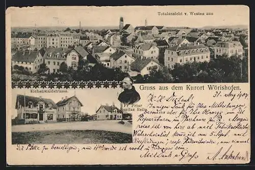 AK Wörishofen, Gesamtansicht vom Westen aus, Fr. Prior Bonifaz Reile, Eichenwaldstrasse