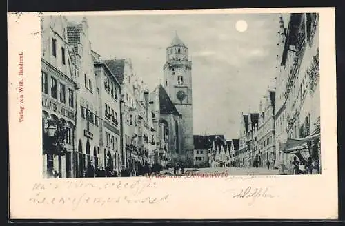 AK Donauwörth, Strassenpartie mit Blick zum Kirchturm