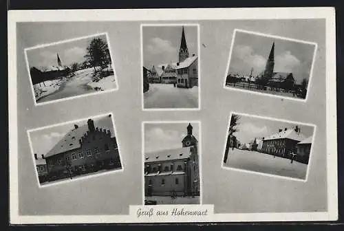 AK Hohenwart, Kirche, Rathaus, Ortspartien im Winter