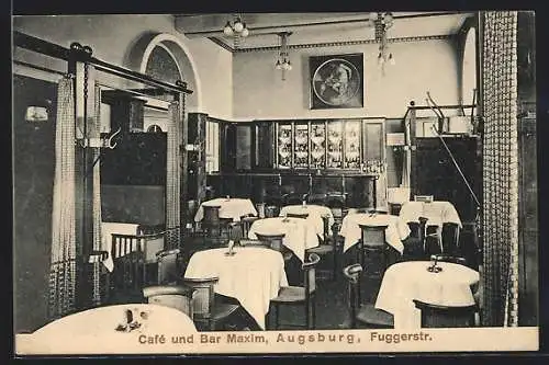 AK Augsburg, Cafe-Bar Maxim, Innenansicht, Fuggerstrasse