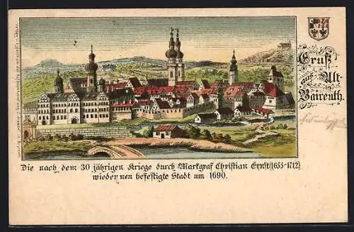 Lithographie Bayreuth, Neubefestigte Stadt um 1690