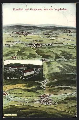 Künstler-AK Eugen Felle: Krumbad, Krumbad und Umgebung aus der Vogelschau