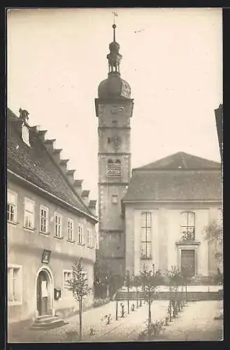 Foto-AK Mainbernheim, Partie an der Kirche