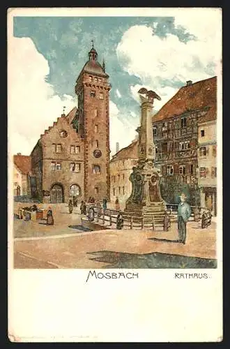 Künstler-AK Karl Mutter: Mosbach, Ehrenmal am Rathaus