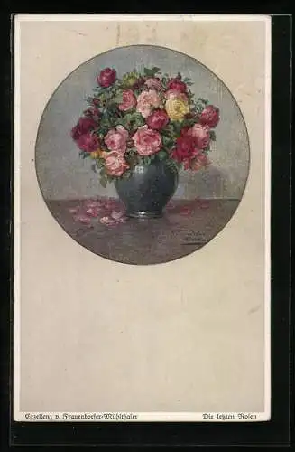 Künstler-AK Wohlgemuth & Lissner, Primus-Postkarte No. 3130: Vase mit Rosen