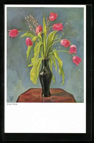 Künstler-AK sign. Emil Orlik: Tulpen in einer Vase