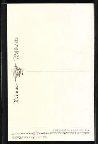 Künstler-AK Wohlgemuth & Lissner, Primus-Postkarte No. 5057: Rückenansicht von Frau auf schattigem Waldweg