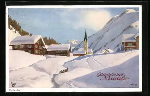 Künstler-AK Wohlgemuth & Lissner, Primus-Postkarte No. 5289: Bergfriede, verschneites Bergdorf