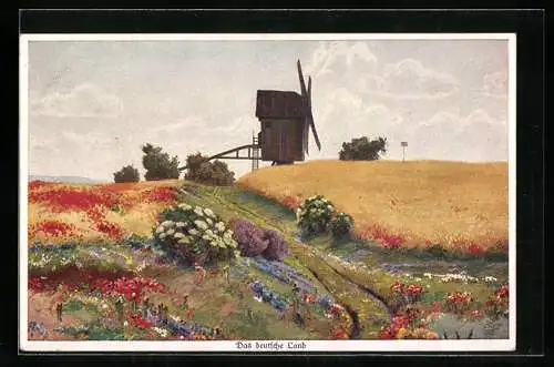 Künstler-AK das deutsche Land, Windmühle im Frühling