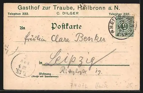 Lithographie Heilbronn, Gasthof zur Traube, Ortspartie mit Neckarbrücke, Kilians-Kirche