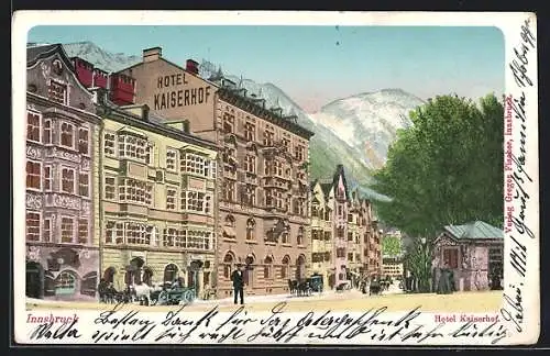 Goldfenster-AK Innsbruck, Hotel Kaiserhof mit leuchtenden Fenstern