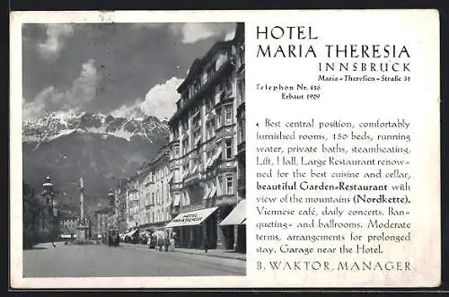 AK Innsbruck, Hotel Maria Theresia, Maria-Theresien-Strasse 31