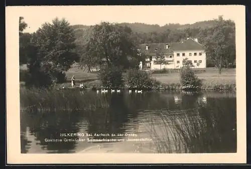 AK Hartkirchen, Hilkering bei Aschach an der Donau, Gasthaus Greinöcker vom Wasser aus betrachtet