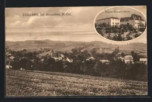 AK Zeillern bei Amstetten, Rekonvaleszentenheim, Ortsansicht mit Umgebung