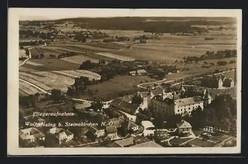 AK Wolfpassing b. Steinakirchen, Fliegeraufnahme mit Schloss