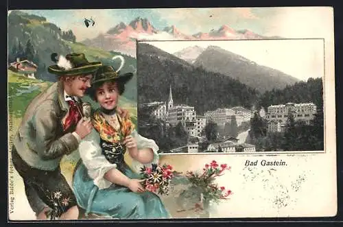 Passepartout-Lithographie Bad Gastein, Teilansicht