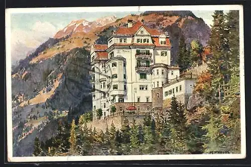 Künstler-AK Badgastein, Hotel Astoria mit Gebirge