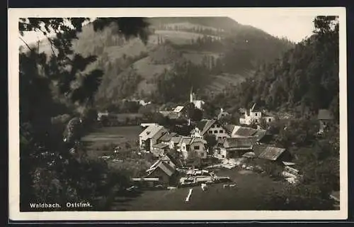 AK Waldbach, Ortsansicht mit Kirche