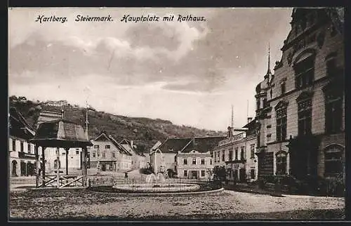 AK Hartberg /Steiermark, Hauptplatz mit Rathaus