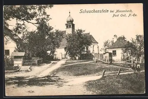 AK Miesenbach, Scheuchenstein, Ortspartie mit Kirche