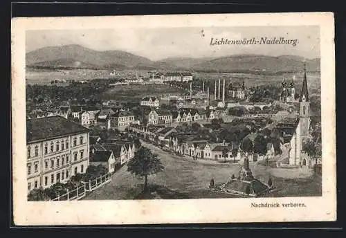AK Lichtenwörth-Nadelburg, Ortsansicht mit Denkmal