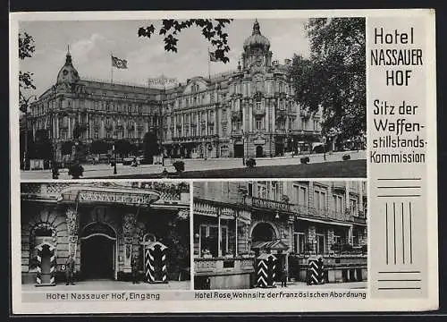 AK Wiesbaden, Hotel Nassauer Hof mit , Eingang mit Wache, das Hotel Rose