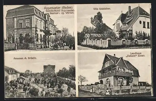 AK Appenweier / Baden, Bahnhofhotel Appenweier, Bes. Jg. Werner, Villa Wohlleben, Anwesen A. Brüstle