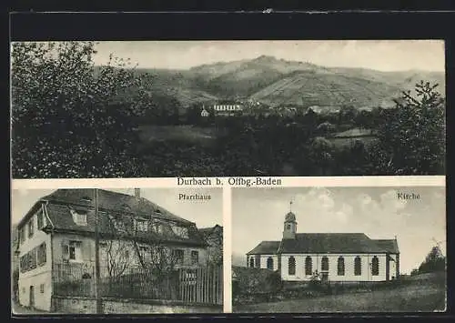 AK Durbach, Totalansicht, Pfarrhaus, Kirche