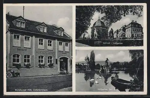 AK Veitshöchheim, Gasthaus Würzburger Hof, Schloss, Hofgarten