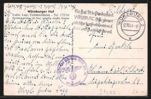 AK Veitshöchheim, Gasthaus Würzburger Hof, Schloss, Hofgarten