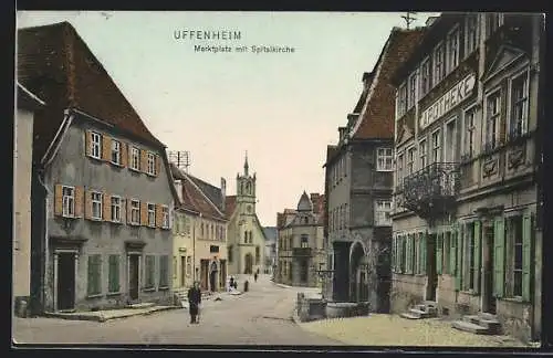 AK Uffenheim, Marktplatz mit Spitalkirche und Apotheke