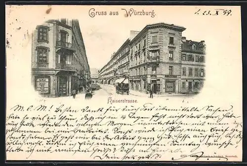 AK Würzburg, Partie in der Kaiserstrasse mit Kutsche