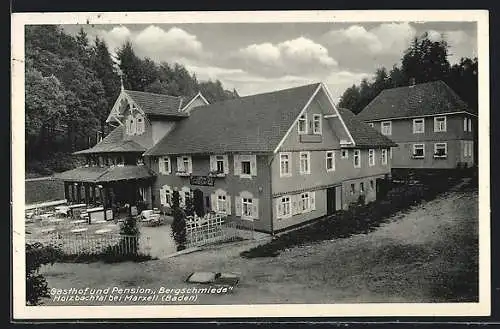 AK Holzbachtal /Marxell, Gasthof-Pension Bergschmiede P. Rauh mit Garten aus der Vogelschau