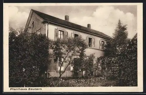 AK Zeutern, Pfarrhaus mit Bäumen