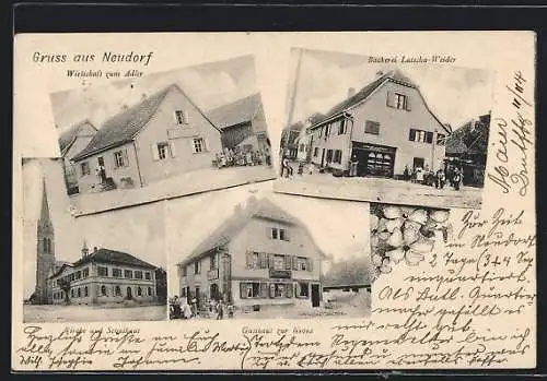 AK Neudorf /Graben-Neudorf, Gasthaus zum Adler, Gasthaus zur Krone, Bäckerei Latscha-Weider