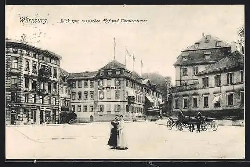 AK Würzburg, Hotel russischer Hof und Theaterstrasse