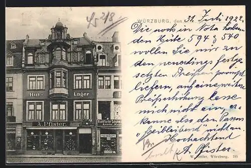 AK Würzburg, Strassenpartie mit Hutgeschäft A. Pfister