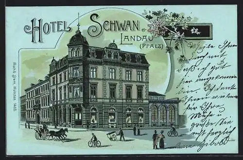 Lithographie Landau /Pfalz, Hotel Schwan