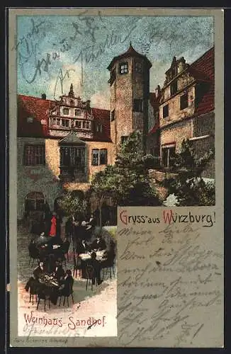 Lithographie Würzburg, Weingasthaus Sandhof