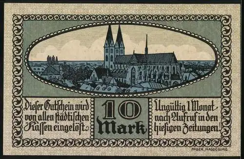 Notgeld Halberstadt 1918, 10 Mark, Kirche, Stadtwappen