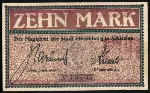 Notgeld Hirschberg i. Schles. 1919, 10 Mark, Stadtwappen
