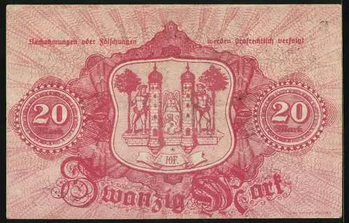 Notgeld Hof 1918, 20 Mark, Stadtwappen
