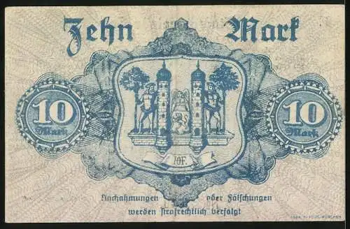 Notgeld Hof 1918, 10 Mark, Stadtwappen