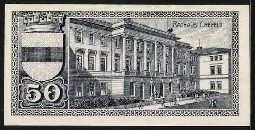 Notgeld Crefeld 1920, 50 Pfennig, Rathaus