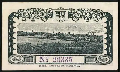 Notgeld Blumenthal /Hann. 1920, 50 Pfennig, Rathaus, Panorama