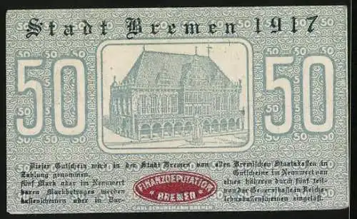 Notgeld Bremen 1917, 50 Pfennig, Rathaus