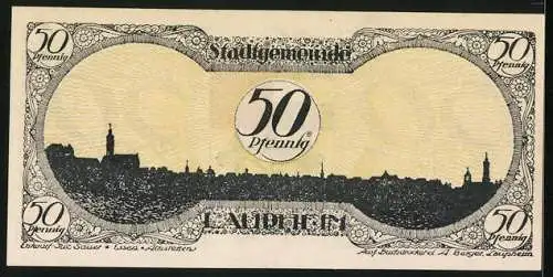 Notgeld Laupheim 1919, 50 Pfennig, Teilansicht, Stadtwappen