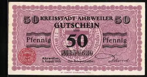 Notgeld Ahrweiler 1918, 50 Pfennig, Stadtwappen